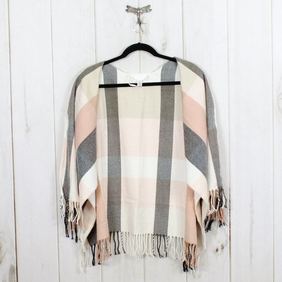 LC Lauren Condrad Multicolor Fringed Woven Plaid Cardigan Shawl Size OS - Picture 7 of 10